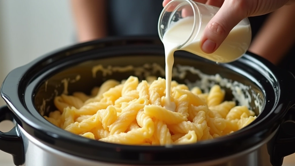 Crockpot Mac and Cheese with Velveeta – Effortless and Creamy - Step 4: Pour Milk