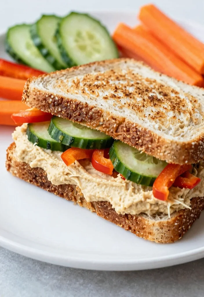 10 Dinner Sandwich Recipes for Quick Satisfying Meals - 10. Hummus & Veggie Sandwich