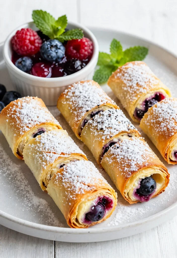 10 Phyllo Dough Dessert Recipes for Light Crispy Sweet Layers - 4. Berry Cheesecake Phyllo Rolls