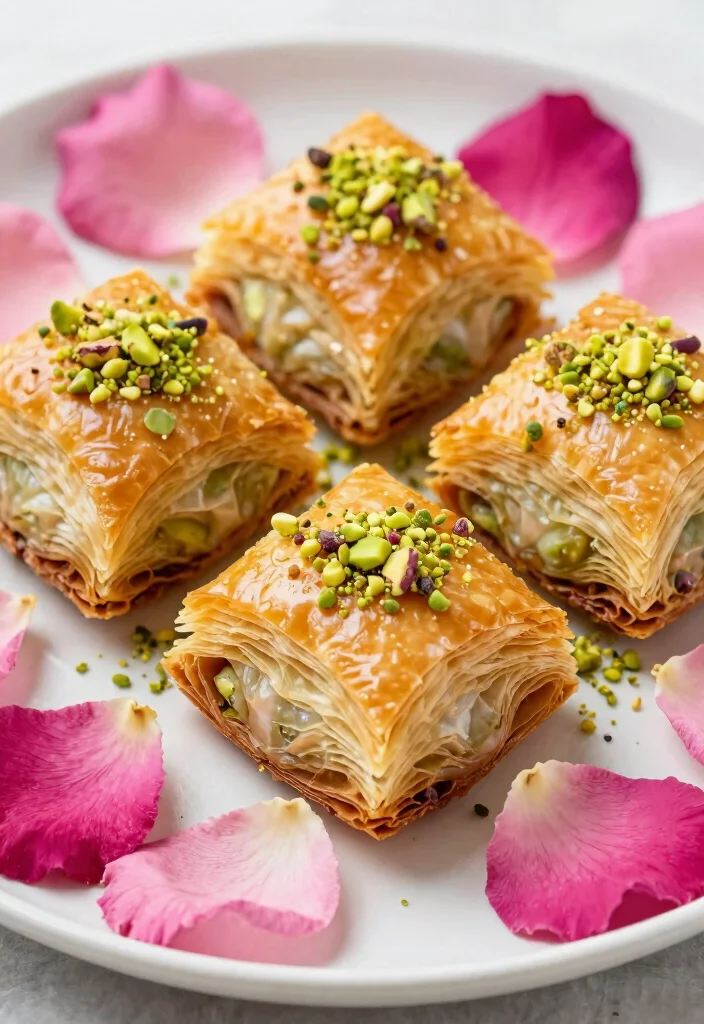 10 Phyllo Dough Dessert Recipes for Light Crispy Sweet Layers - 9. Pistachio Rosewater Phyllo Pastries