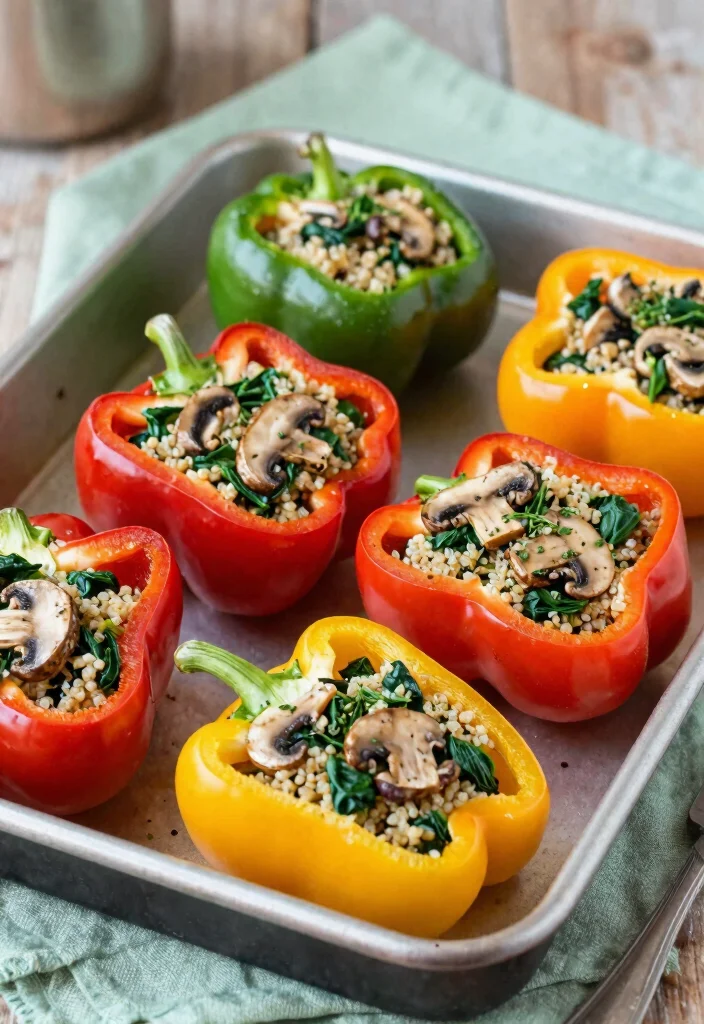 10 Vegan Keto Recipes for Simple Low-Carb Plant Meals - 6. Spinach and Mushroom Stuffed Peppers