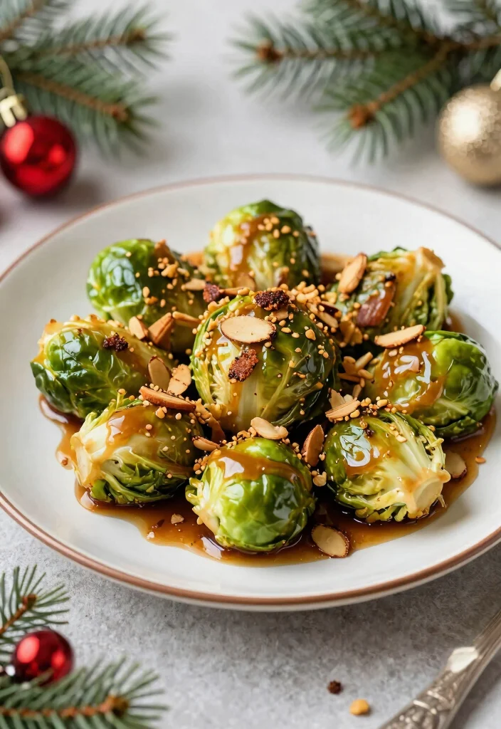 12 Christmas Dinner Recipes for Festive Cozy Holiday Meals - 8. Maple Glazed Brussels Sprouts with Almonds