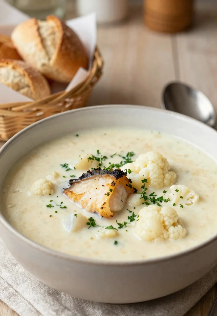 12 Fish Keto Recipes for Light Healthy Low-Carb Meals - 10. Fish and Cauliflower Chowder