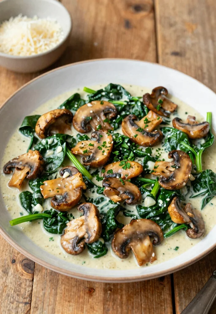 12 Keto Mushroom Recipes for Simple Savory Low-Carb Meals - 1. Creamy Garlic Mushroom Spinach