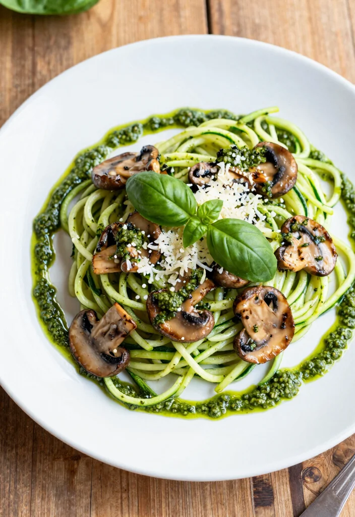 12 Keto Mushroom Recipes for Simple Savory Low-Carb Meals - 5. Mushroom Zoodles with Pesto