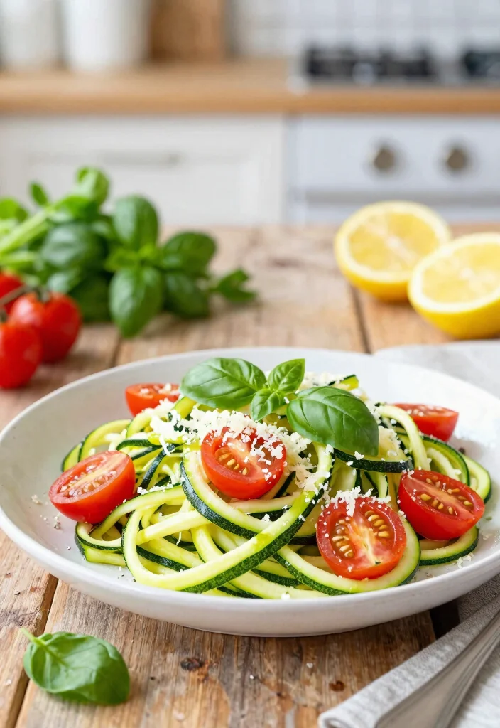 12 Spring Dinner Recipes with Fresh Light Seasonal Flavor - 1. Zucchini Noodles with Cherry Tomatoes and Basil