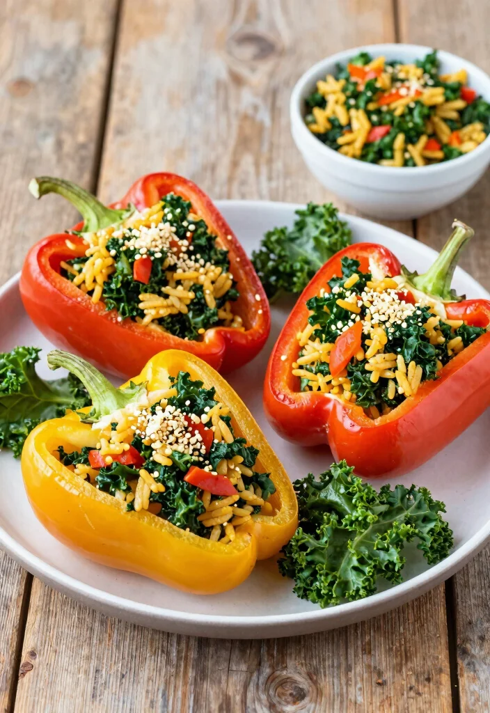 12 Vegan Kale Recipes for Fresh Nutrient-Rich Meals - 10. Stuffed Bell Peppers with Kale and Rice