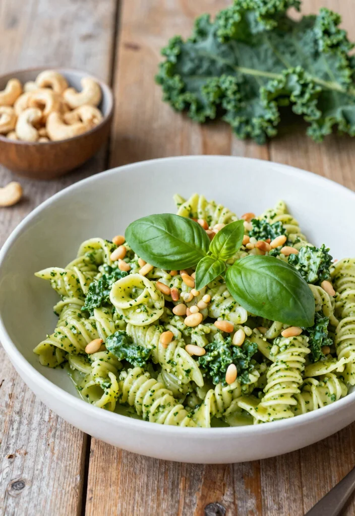 12 Vegan Kale Recipes for Fresh Nutrient-Rich Meals - 2. Creamy Vegan Kale Pesto Pasta