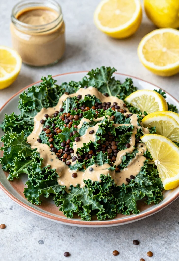 12 Vegan Kale Recipes for Fresh Nutrient-Rich Meals - 9. Kale and Lentil Salad with Tahini Dressing