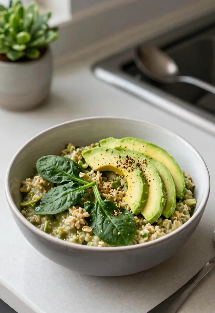 12 Vegan Oatmeal Recipes for Easy Healthy Breakfast Ideas - 6. Savory Spinach and Avocado Oatmeal