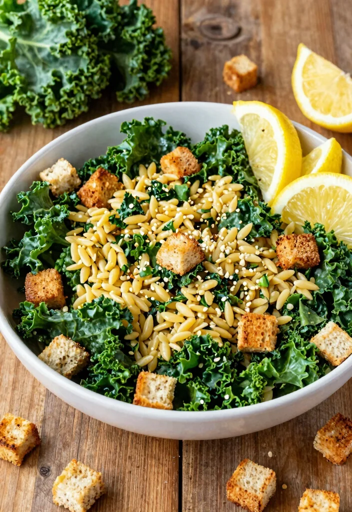12 Vegan Orzo Recipes for Easy Fresh Plant-Based Meals - 9. Orzo and Kale Caesar Salad