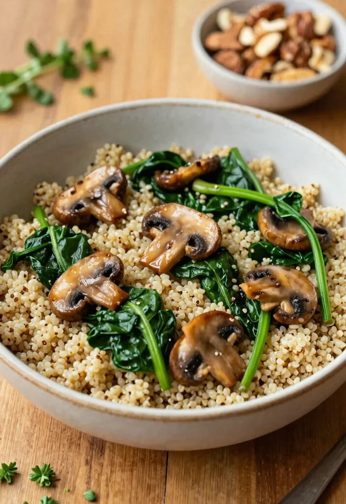 14 Clean Eating Recipes for Simple Fresh Healthy Meals - 3. Spinach and Mushroom Quinoa Bowl